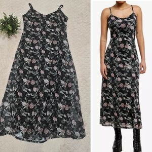 Thorn & Fable Dragonflies & Roses Mesh Maxi Slip Dress, Size 0X -  US Large